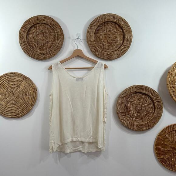 Vintage Y2K 2000s Surya White Beaded Sequins Lace Oversized Tank Top Small - Picture 2 of 7